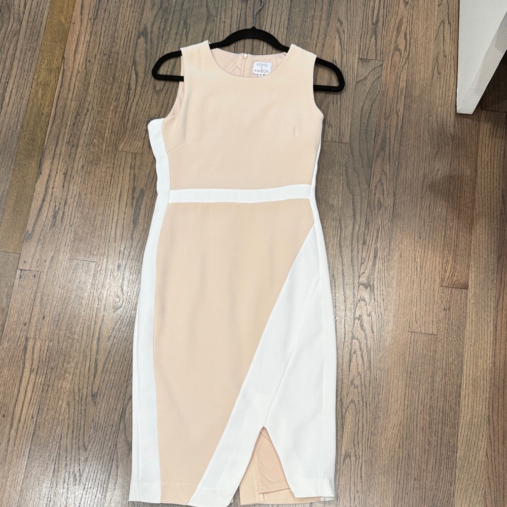 Neutral Colorblock Sheath Dress - Nude & White
